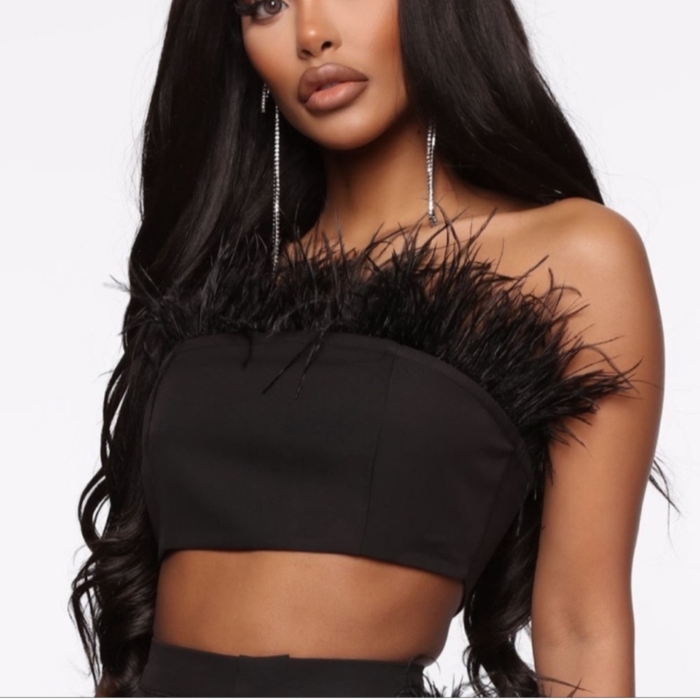 Fashion nova black feather top
